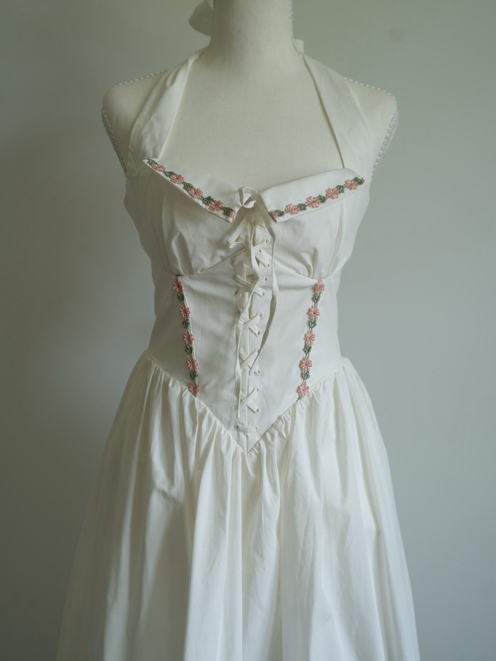 House of CB White Midi Halter Dress with Pink Floral Trim - Picture 5 of 14